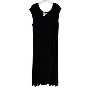 VTG COLDWATER CREEK Women's Petite XL Black Maxi Sleeveless Stretch Dress Travel